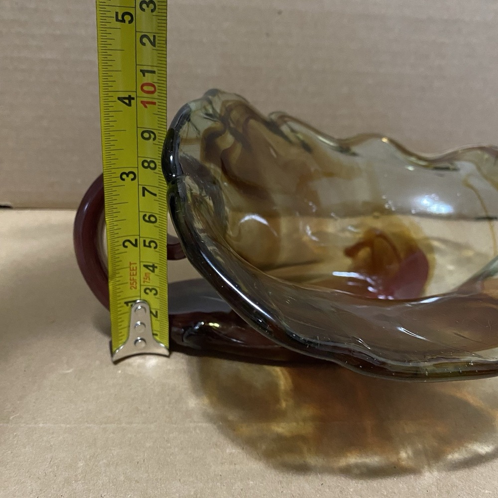 Vintage‎ Murano Style Swirl Sculptured Art Amber Brown Glass Glass Candy Dish - Picture 7 of 11